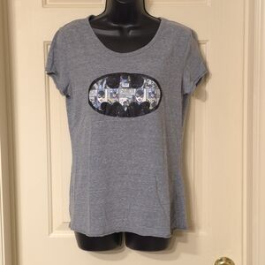 DC Comics Batgirl Gray Pajama Top T-Shirt Comic Book Graphic w/Glitter Logo Sz L